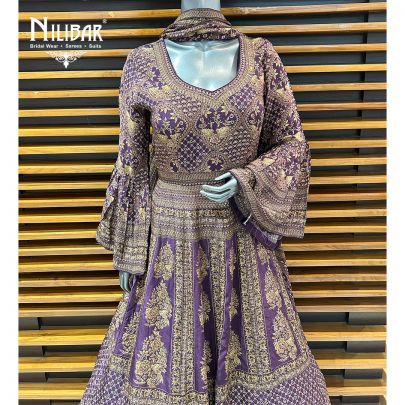 Purple Crepe Printed Anarkali Suit