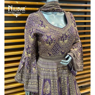 Purple Crepe Printed Anarkali Suit