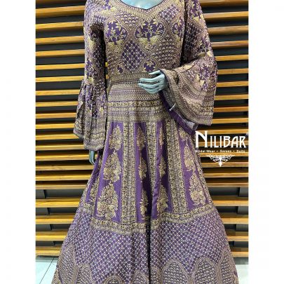 Purple Crepe Printed Anarkali Suit