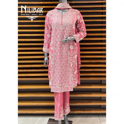 Baby Pink Lamé Silk Pant Suit