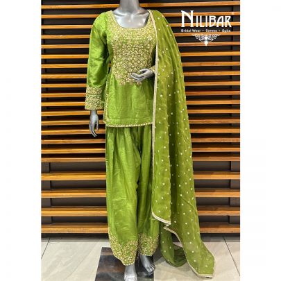 Parrot Green Silk Salwar Suit
