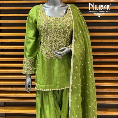 Parrot Green Silk Salwar Suit
