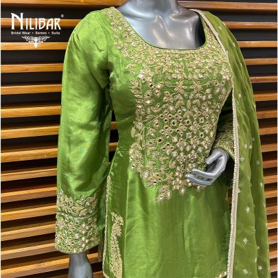 Parrot Green Silk Salwar Suit
