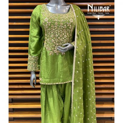 Parrot Green Silk Salwar Suit