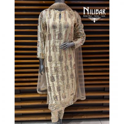 Ivory Georgette Shirt & Pants Paired With Net Dupatta