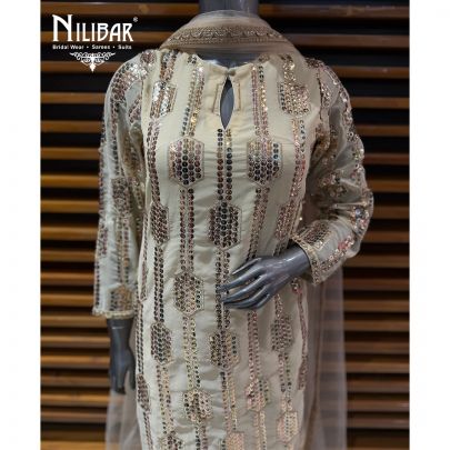 Ivory Georgette Shirt & Pants Paired With Net Dupatta