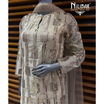 Ivory Georgette Shirt & Pants Paired With Net Dupatta
