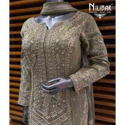 Mint Green Lame Silk Long Shirt & Brocade Pants