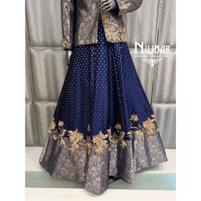 Navy Blue Silk Short Top Paired with Lehenga