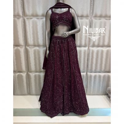 Wine Georgette Lehenga