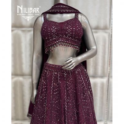 Wine Georgette Lehenga