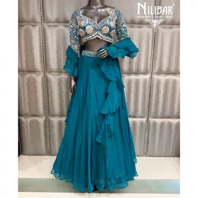 Teal Blue Georgette Lehenga