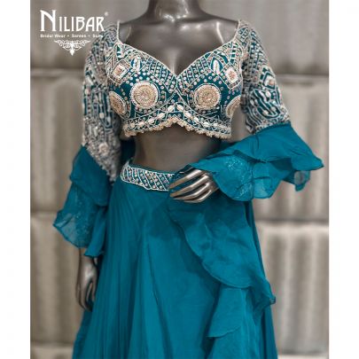 Teal Blue Georgette Lehenga