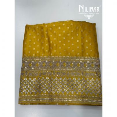 Yellow Embroidered Silk Unstitched Suit