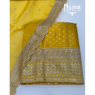 Yellow Embroidered Silk Unstitched Suit
