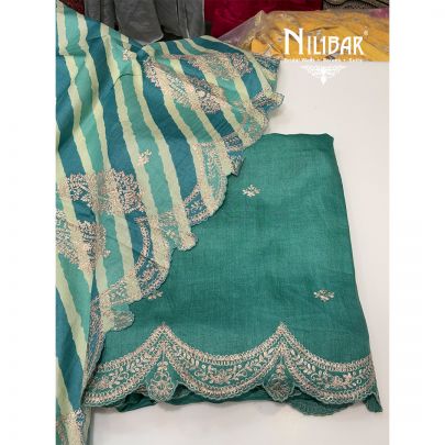 Green Embroidered Silk Unstitched Suit