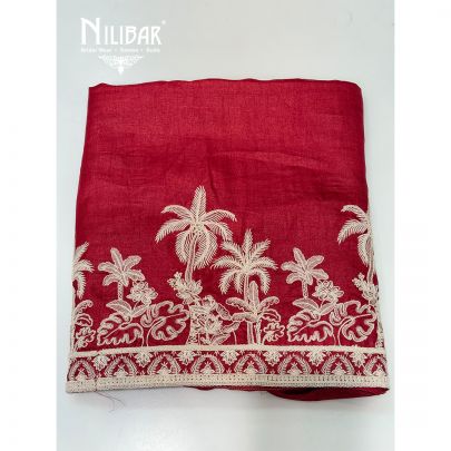 Red Embroidered Silk Unstitched Suit