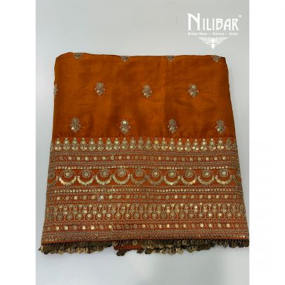 Orange Embroidered Silk Unstitched Suit