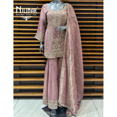 Blush Pink Lamé Silk Garara Suit
