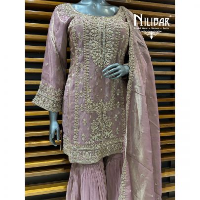 Blush Pink Lamé Silk Garara Suit
