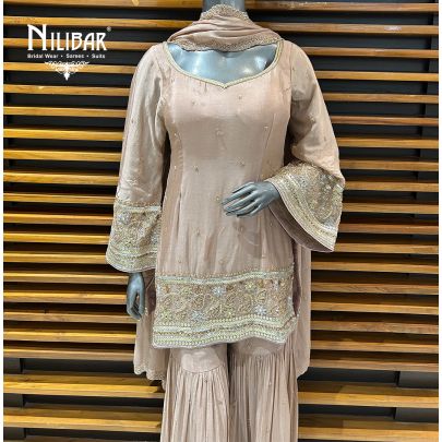 Powder Pink Chinon Garara Suit