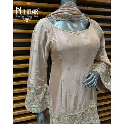 Powder Pink Chinon Garara Suit