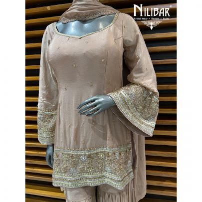 Powder Pink Chinon Garara Suit