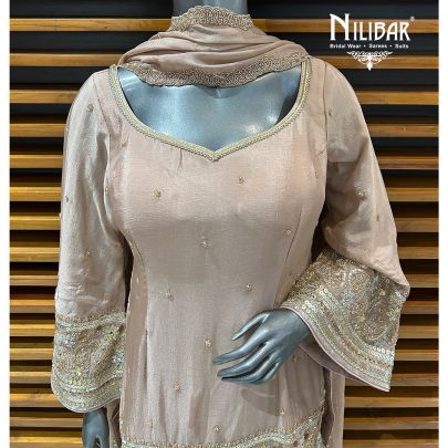 Powder Pink Chinon Garara Suit