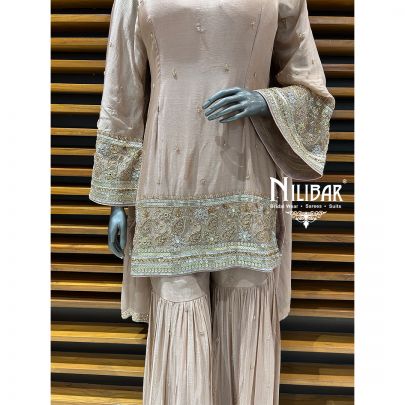 Powder Pink Chinon Garara Suit