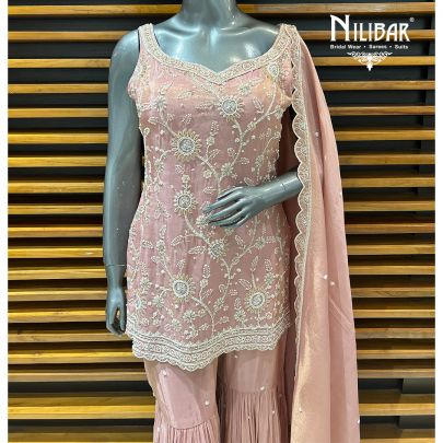 Baby Pink Lamé Silk Garara Suit