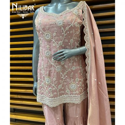 Baby Pink Lamé Silk Garara Suit