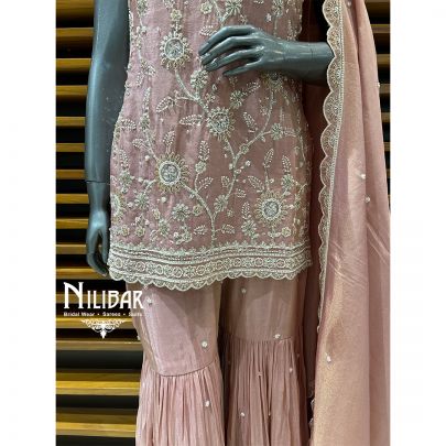 Baby Pink Lamé Silk Garara Suit