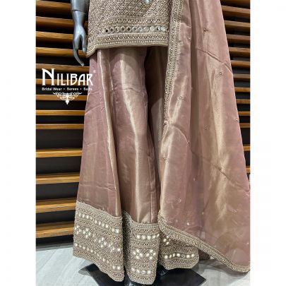 Rose Gold Pink Lamé Silk Panelled Palazzo Suit