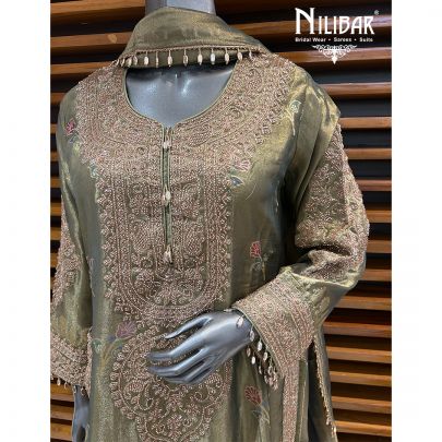 Mehandi Green Lamé Tissue Pant Suit