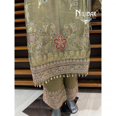 Mehandi Green Lamé Tissue Pant Suit