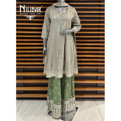 Leaf Green Georgette Palazzo Suit