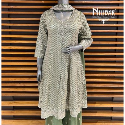 Leaf Green Georgette Palazzo Suit