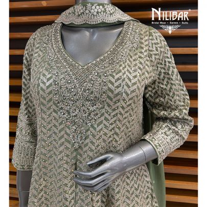 Leaf Green Georgette Palazzo Suit