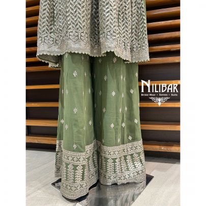 Leaf Green Georgette Palazzo Suit