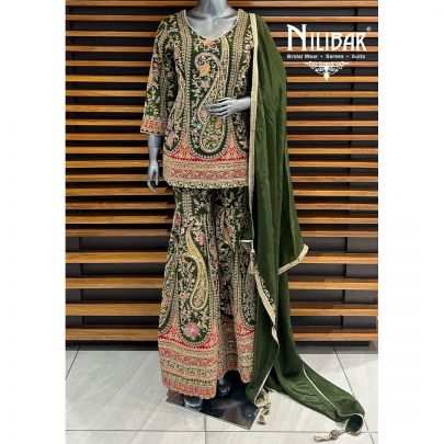 Dark Green Crepe Garara Suit