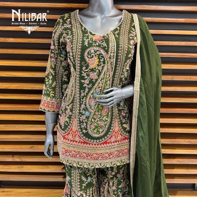 Dark Green Crepe Garara Suit