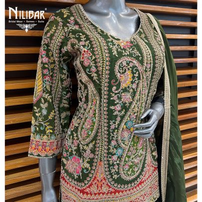 Dark Green Crepe Garara Suit