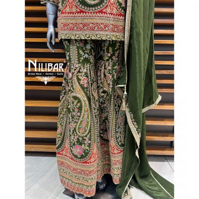 Dark Green Crepe Garara Suit