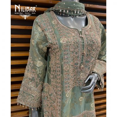 Tea Green Banarasi Silk Pant Suit