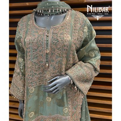 Tea Green Banarasi Silk Pant Suit