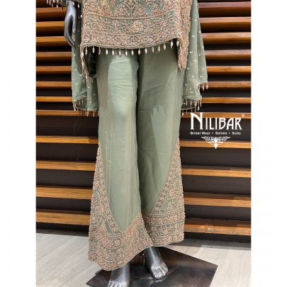 Tea Green Banarasi Silk Pant Suit