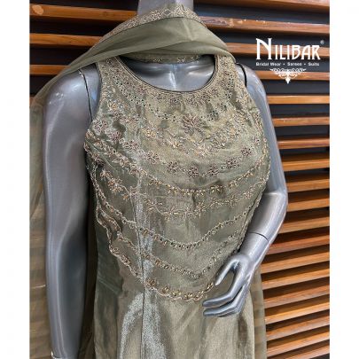 Metallic Green Lamé Tissue Bell Bottom Palazzo Suit
