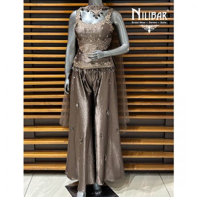 Bronze Silk Short Top With Palazzo Suit