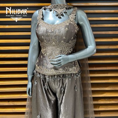 Bronze Silk Short Top With Palazzo Suit