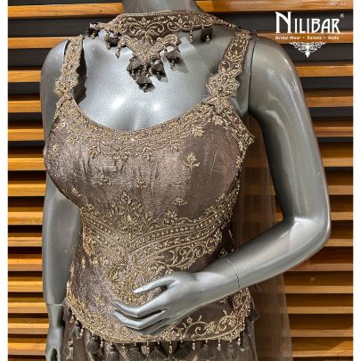 Bronze Silk Short Top With Palazzo Suit